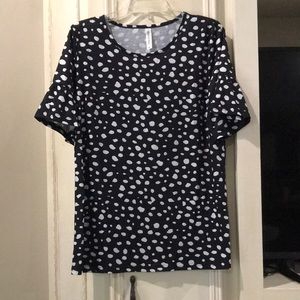 Tickled Teal black and white ruffle sleeve blouse